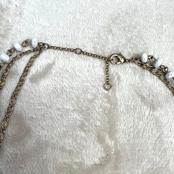 Multi Strand Beaded Necklace Gold Tone White Rhinestones Chain - Picture 7 of 7